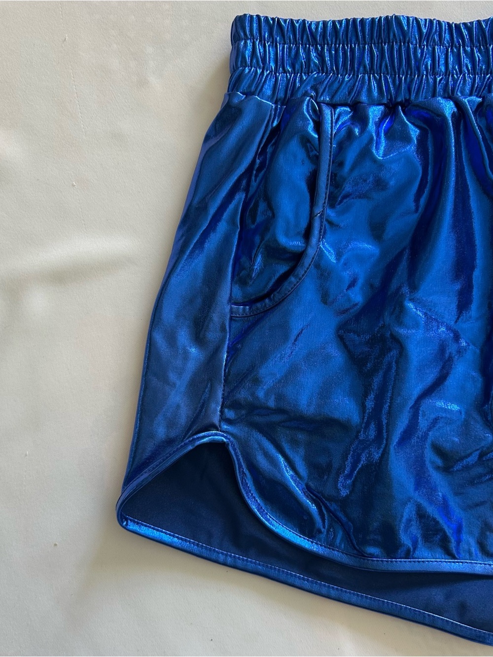 NWOT Spirit Large Royal Blue Booty Shorts Shiny Finish Pockets Costume Summer - Picture 2 of 4